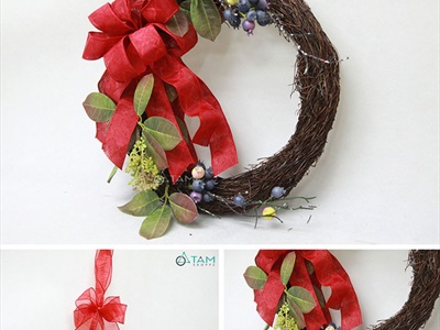 Vòng nguyệt quế Noel Handmade nửa vòng lớn ĐK 40cm VNGQ-X-44